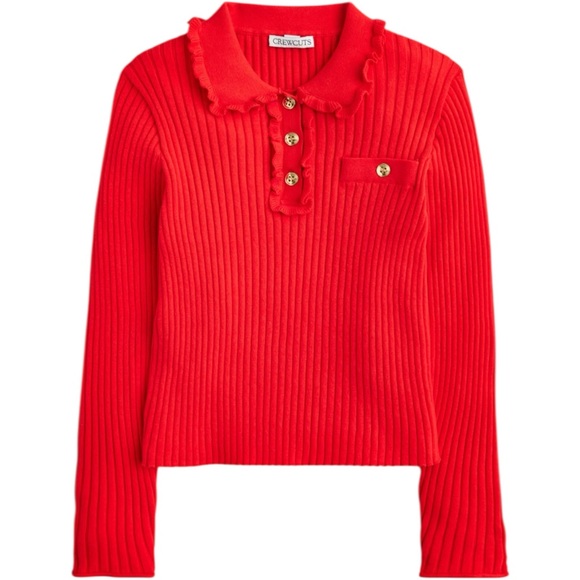 J Crew Girls' ruffle polo‎ sweater Size XS Red - Picture 1 of 8